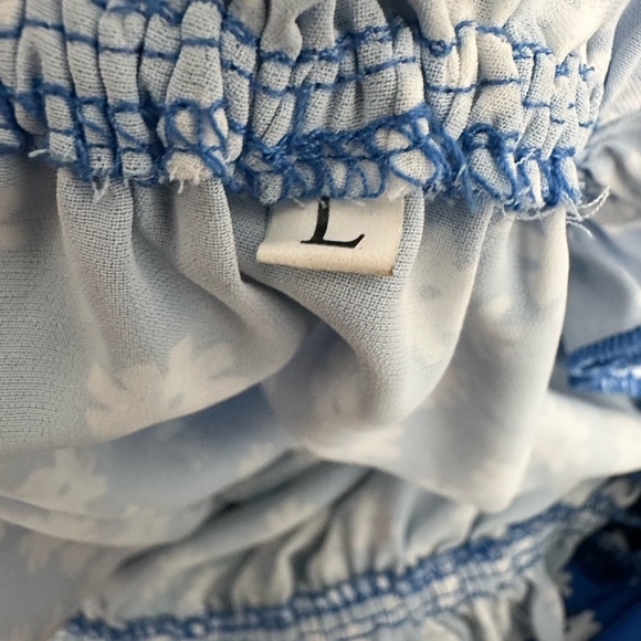 Blue Floral Off-Shoulder Top bishop sleeve size L - Picture 9 of 9